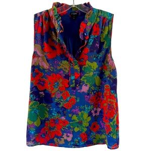 J Crew blouse size 6, blue with multicolored floral pattern